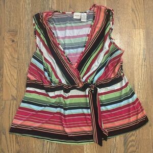 Merona Multicolor Striped Sleeveless Wrap Top 1X Plus Size